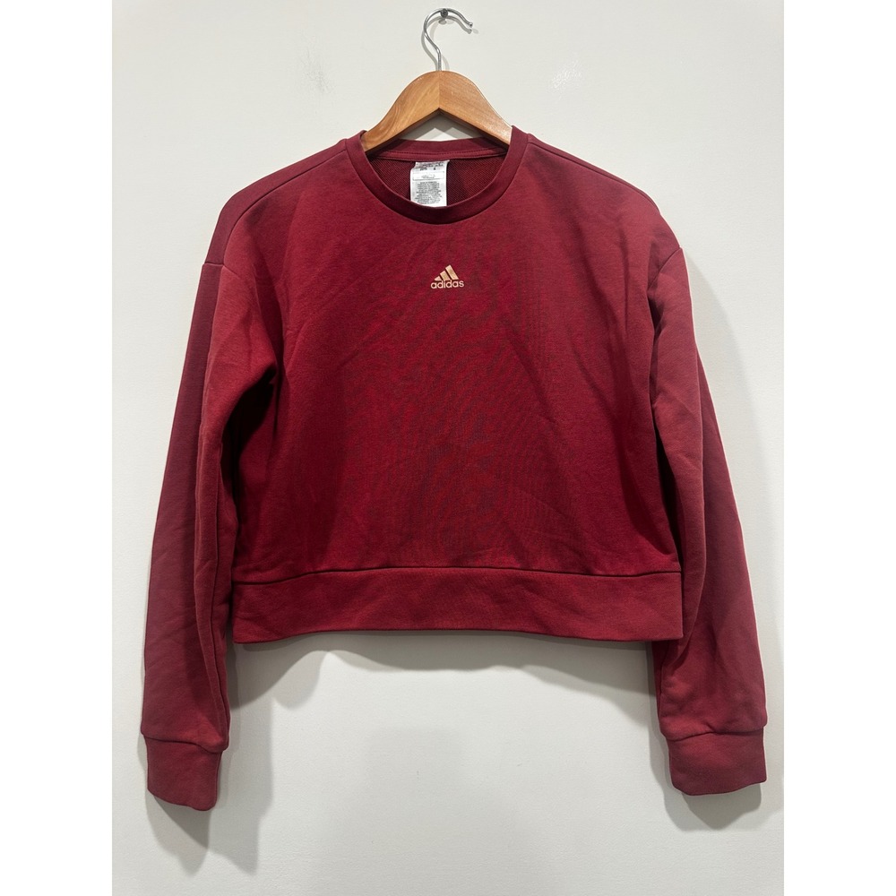 Adidas Womens Cropped Sweatshirt Burgundy Maroon Gold Logo Pullover XS